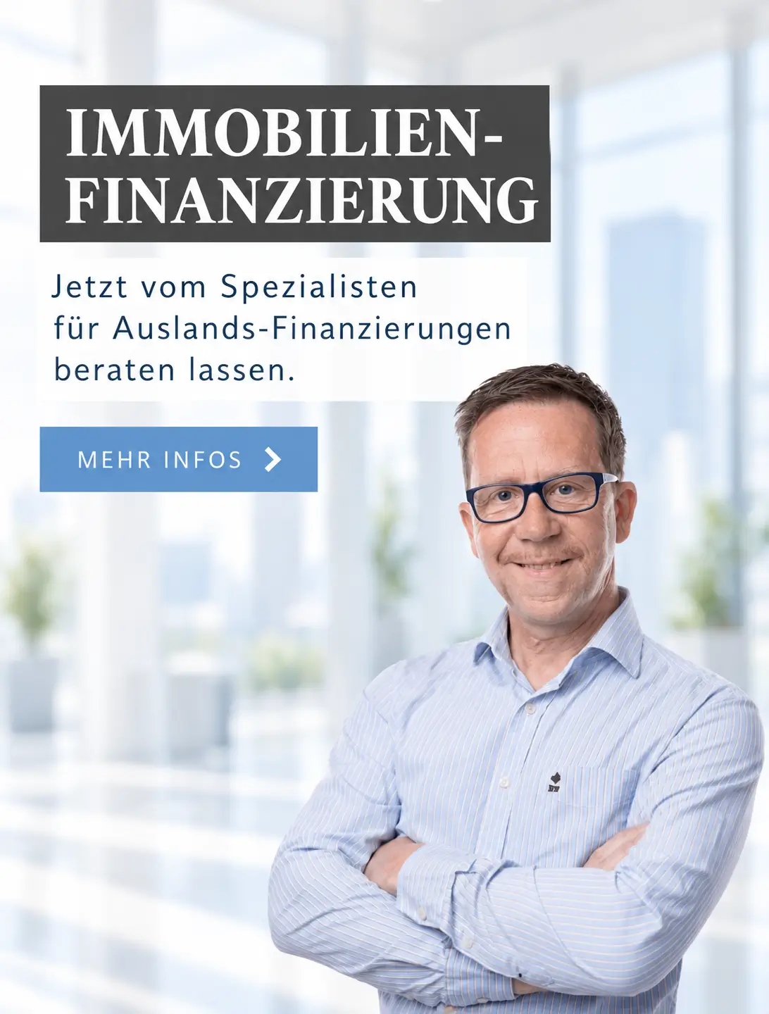EUREGIOFINANZ-Berater mit Hinweis auf persönliche Beratung zu Immobilien- und Auslandsfinanzierungen